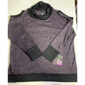 2X Reebok RBX Sweater Womens Purple Black Cowl Neck L/S Cold Shoulder NWT